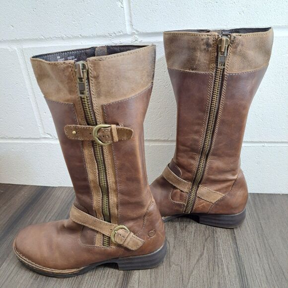 Born Kendell Moto Boots Women's Size 8 M Brown Leather Riding Biker Boots - Picture 2 of 8